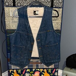 Vintage reworked Denim Vest with Sherpa Lining & beaded design